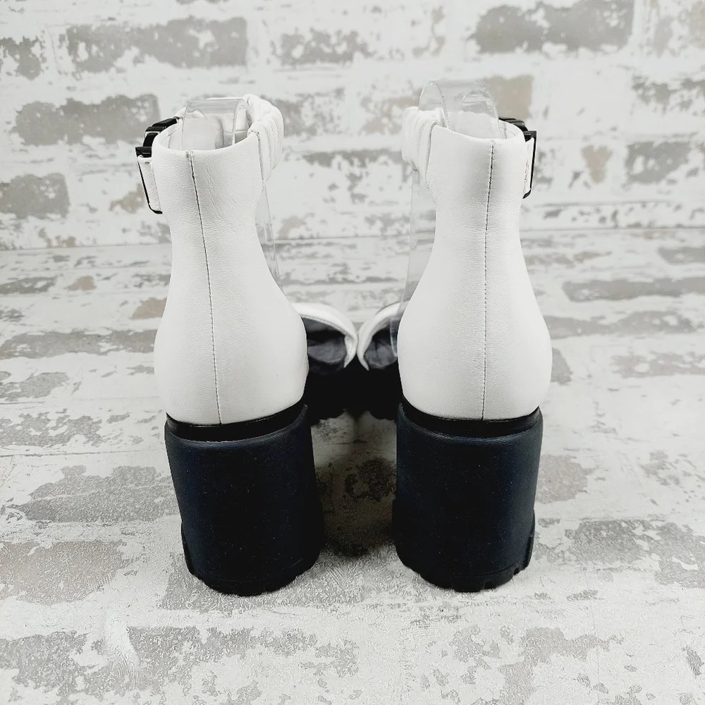 NEW Rag & Bone Shane White Black Chunky Summer High Heel Sandals W1121